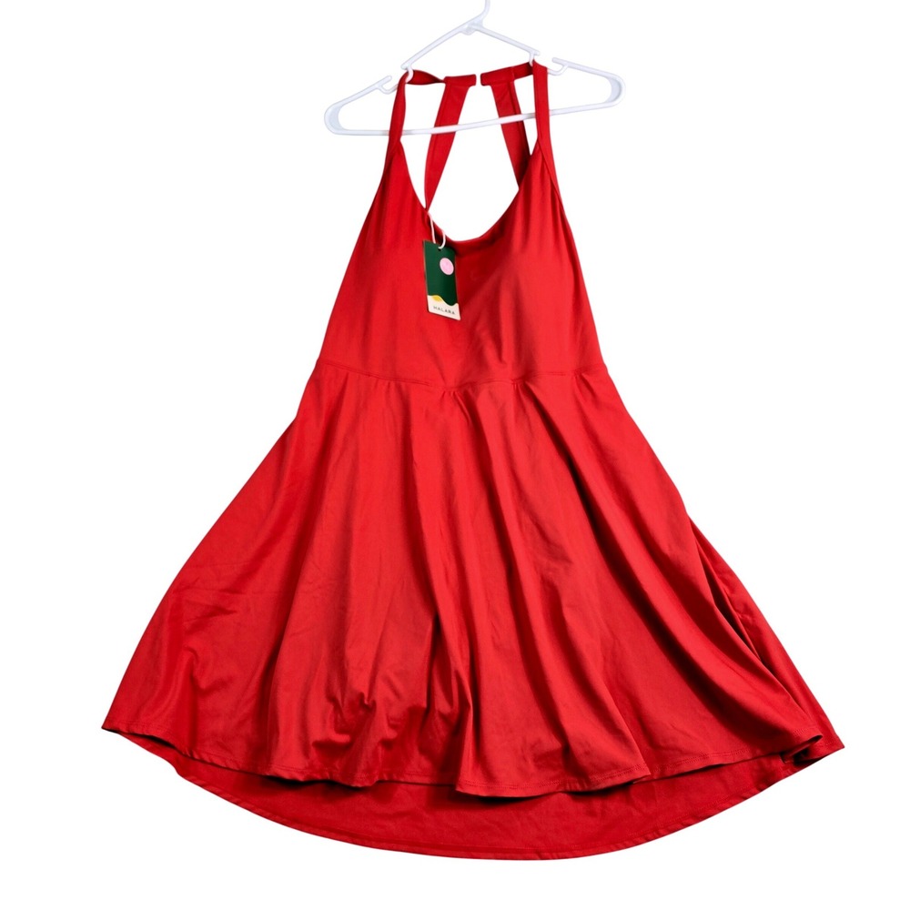 Halara Halter Active Dress Women XL Red Back Twist Activewear Pocket Shorts Golf